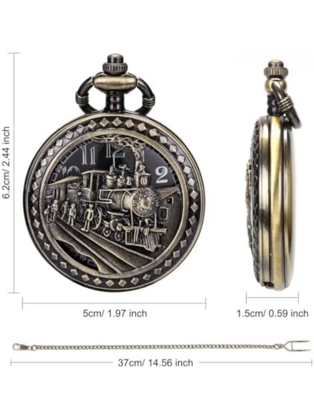 Oversized 50MM Quartz Pocket Watch with Chain - Steampunk Hollow Deer & Train